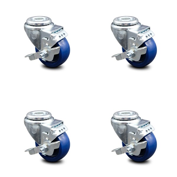 3 Inch Solid Polyurethane Wheel Swivel Bolt Hole Caster Set with Brake SCC